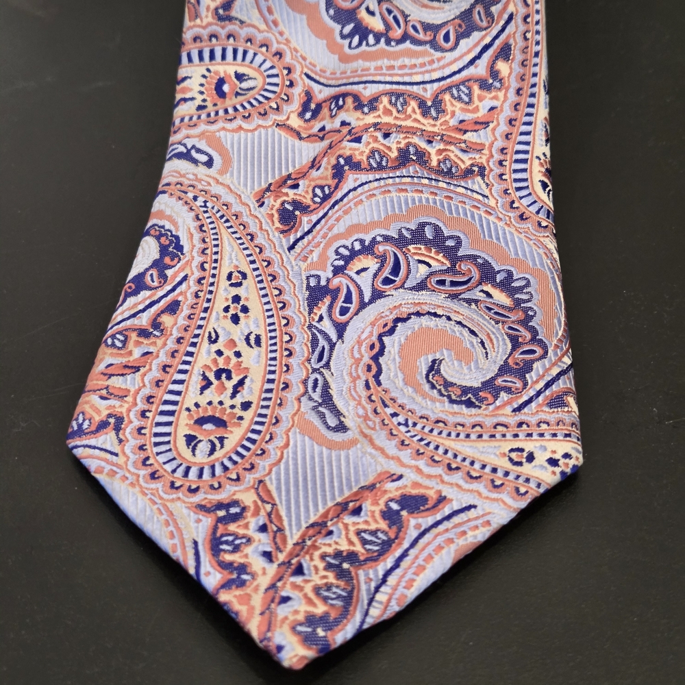 Eagle Shirtmakers Sz OS 100% Silk Paisley Tie Blue Orange Purple Hand Made EUC